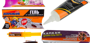 Gels van kakkerlakken en de nuances van hun gebruik (Domovoy, Kapkan, Killer, etc.)