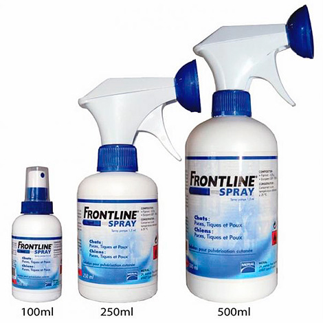 Frontline loppspray: 100, 250 och 500 ml.