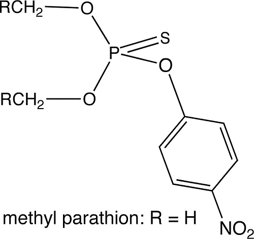 De formule van de methylanaloog van thiophos - metaphos (anders methylparathion)