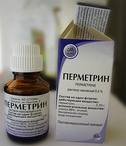 Permetrin, birçok bit ilacının bir bileşenidir ve ayrıca bir çözüm olarak da mevcuttur.