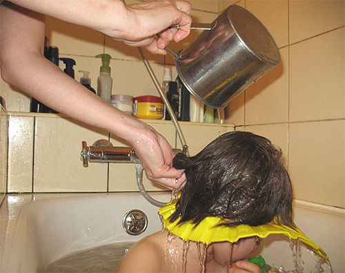 Pastikan untuk membilas rambut anda dengan air bersih beberapa kali, mengelakkan air bilas di mata anda.