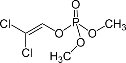 Komposisi Dichlorvos Soviet termasuk dimetil dichlorovinyl fosfat - gambar menunjukkan formula kimianya