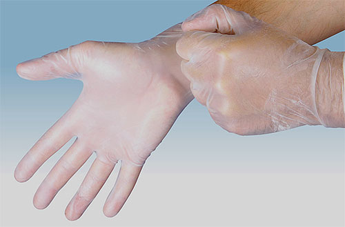Sử dụng găng tay để bảo vệ tay khi bôi thuốc diệt chấy và trứng chấy