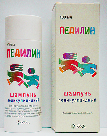 Grazie al malathion nella composizione, lo shampoo Pedilin è un rimedio abbastanza potente che distrugge i pidocchi e le lendini.