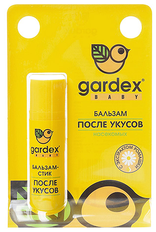 Balm Gardex Baby는 예를 들어 모기에 물린 경우 응급 처치로 적합합니다.