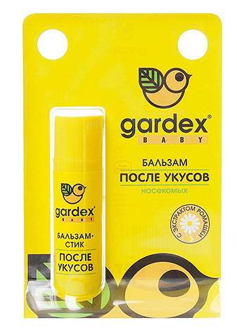 يمكن استخدام Balm Gardex Baby في الأطفال الصغار لتخفيف الحكة بعد لدغة الحشرات.