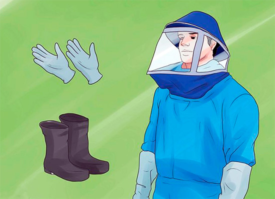 När du tar bort getingar bör du av säkerhetsskäl bära åtsittande kläder, handskar och biodlarmask.