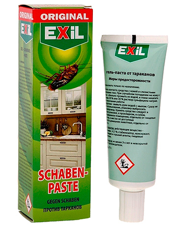 Gel-pasta van kakkerlakken Exil (gepositioneerd als een analoog van de Duitse gel Globol).