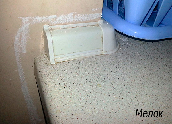 Foto menunjukkan contoh penggunaan kapur racun serangga di dapur.