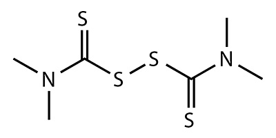 Thiuram (tetramethylthiuram disulfide) - formula kimia
