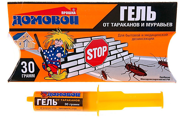 Gel van kakkerlakken en mieren Domovoy Proshka, spuit voor 30 gram.