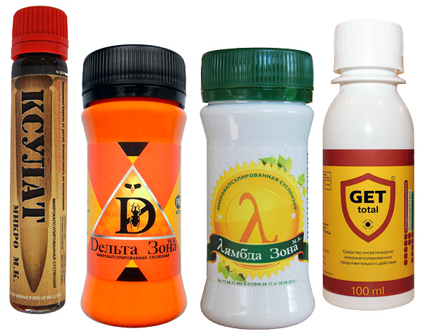 Příklady insekticidů přizpůsobených pro domácí použití.